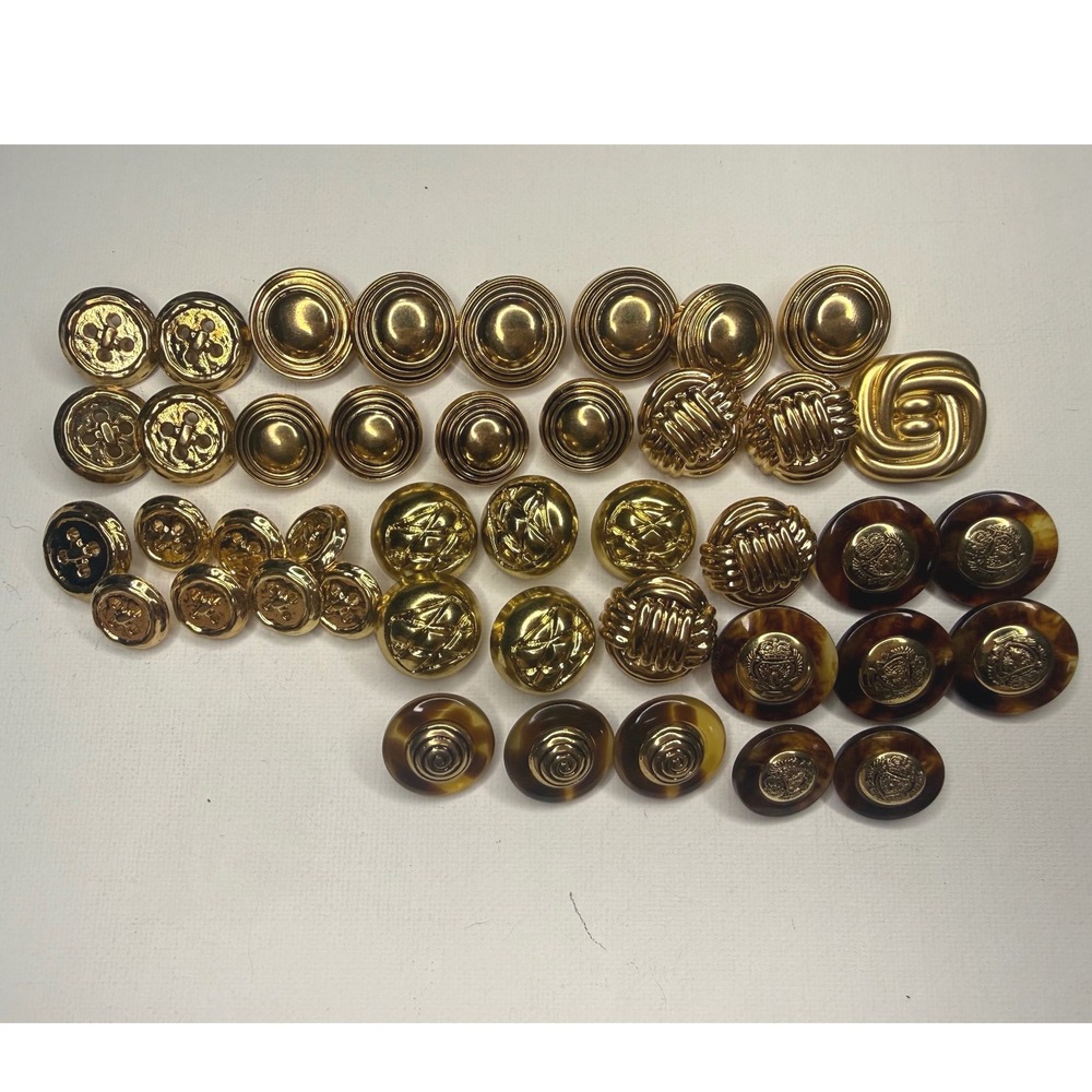 Vintage Gold Tone Decorative Buttons Lot of 42 MCM Crafting Sewing